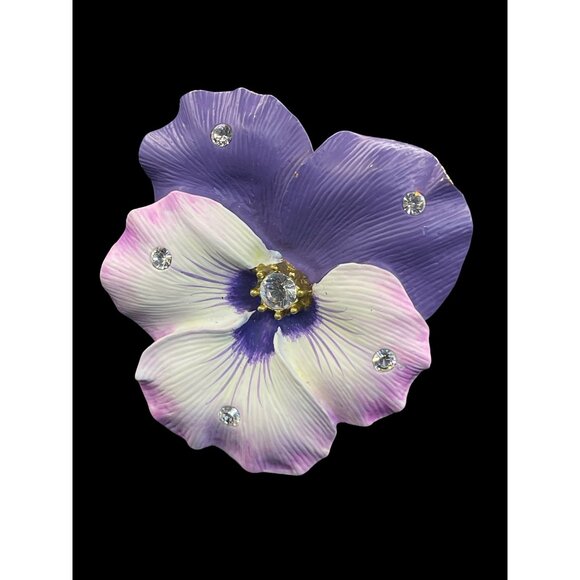 Vtg. Nolan Miller Purple Pansy Pendant Necklace Brooch Set Gold-Tone ESTATE - Picture 6 of 7